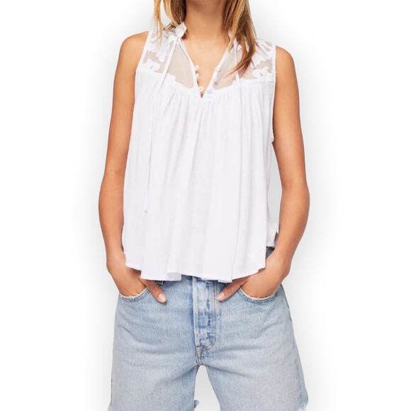 FREE PEOPLE White Western Crosshatch Mesh Tie Front Blouse Size XS - Picture 4 of 11